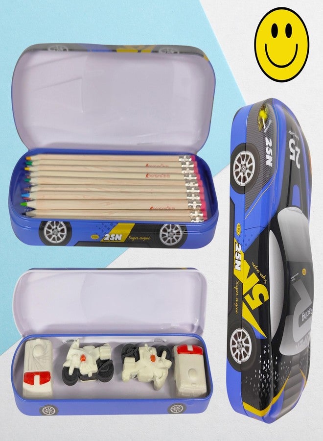 ZAFCO Metal Car Pencil Box for Kids | Compass for Boys | Two in One Pen Box for Students | Car Geometry for School | Pencil Box for Boys | Birthday Return Gift 1 Unit (Blue-Twin) - Image 5